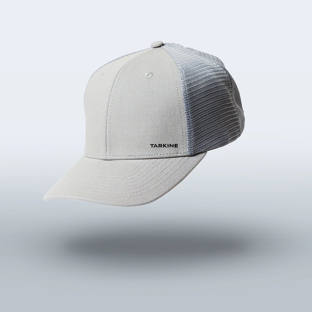 Men's Grey Tarkine Trucker Hat - Premium caps from TARKINE SPORT - Just $45! Shop now at TARKINE RUNNING