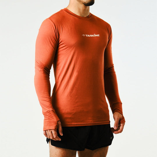 Men's Tarkine Long Sleeve  Ultra-Eco Run Tee (Orange/Standard Thickness) - Premium  from TARKINE SPORT - Just $86! Shop now at TARKINE ATHLETICS