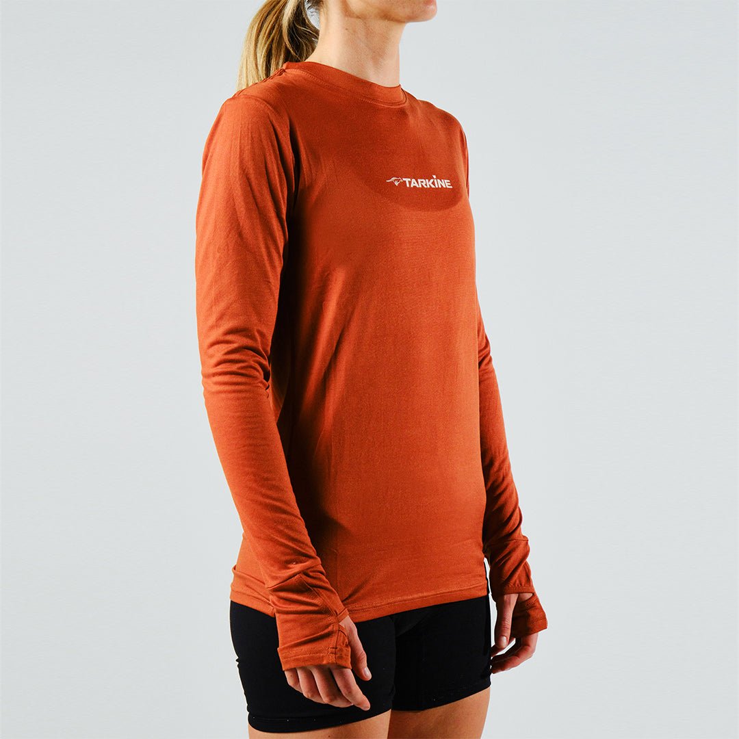 Women's Tarkine Long Sleeve Ultra-Eco Run Tee (Orange/Standard Thickness) - Premium  from TARKINE SPORT - Just $79.95! Shop now at TARKINE RUNNING